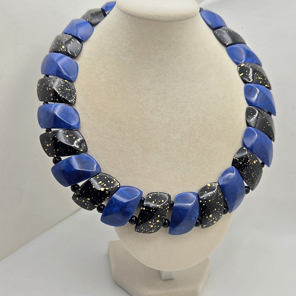 Bold Blue and Black Speckled Statement Necklace